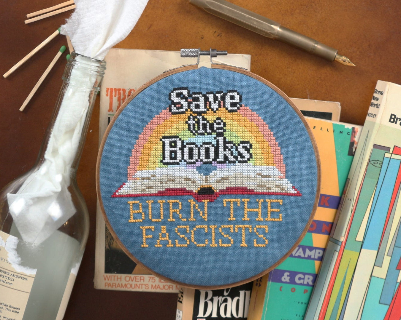 Save the Books cross stitch pattern - instant PDF Download