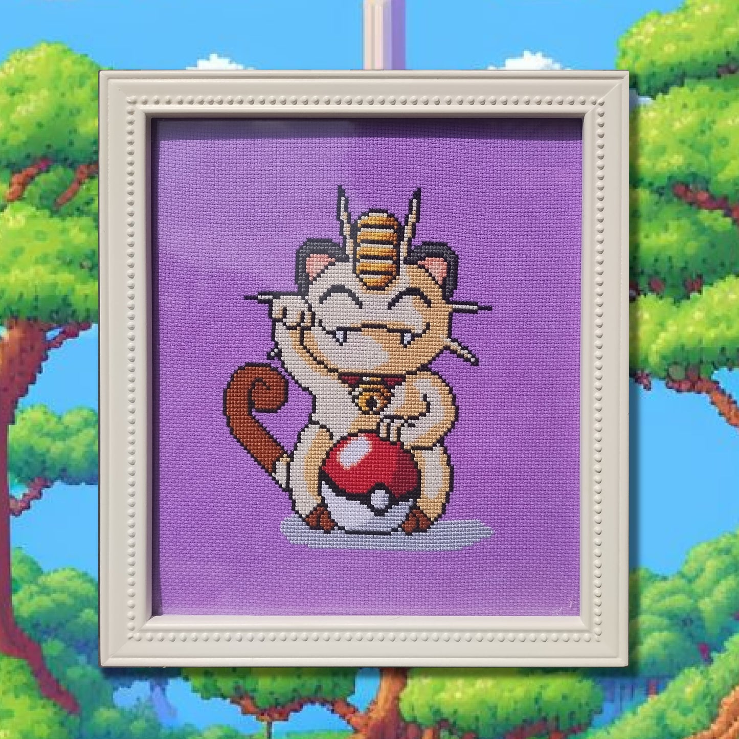 Meowth/Lucky Cat (Maneki-Neko) mashup Cross Stitch Pattern - instant PDF Download