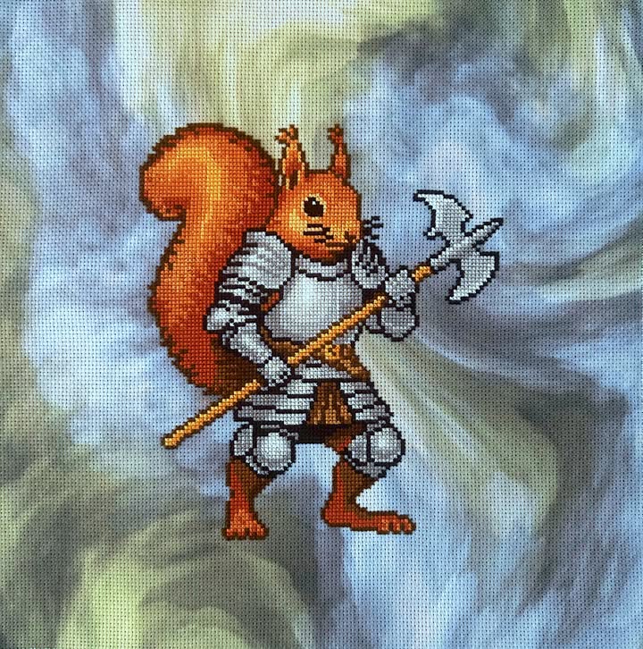 Squirrel Knight Cross Stitch Pattern - instant PDF download