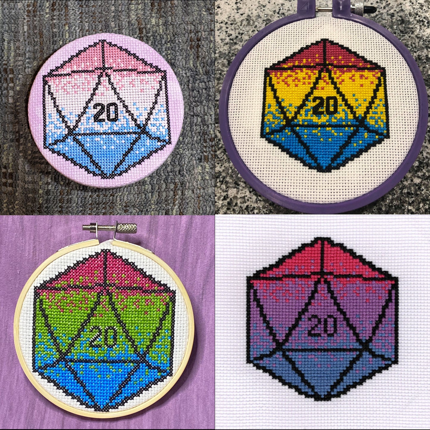 Mini Pride Dice D20 Cross Stitch Pattern collection - 9 pride flags included!