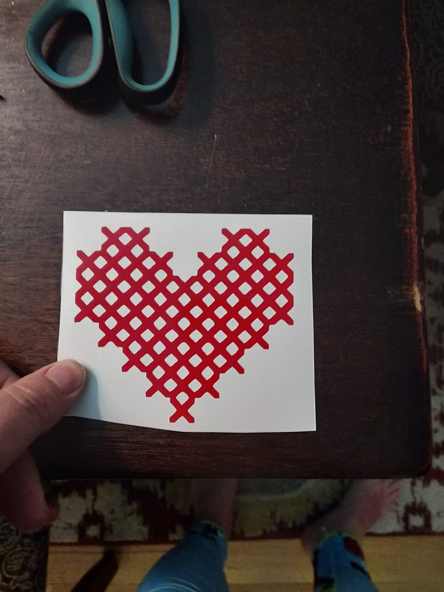 Cross Stitch Heart vinyl decal - free US shipping