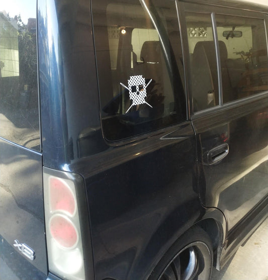 Skull and Cross Stitch (Jolly Roger) Xstitch themed vinyl decal - free US shipping