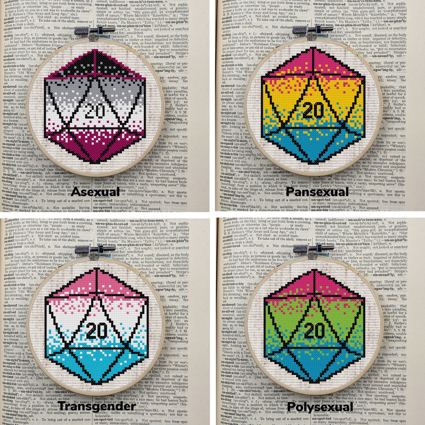 Mini Pride Dice D20 Cross Stitch Pattern collection - 9 pride flags included!