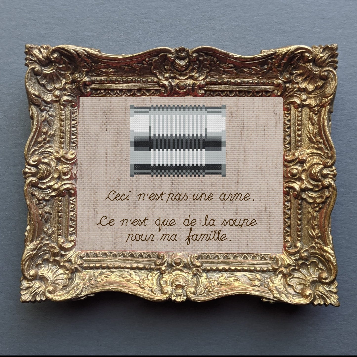 Soup for my Family Cross Stitch Pattern: Renee Magritte culture jam (Instant PDF Download)