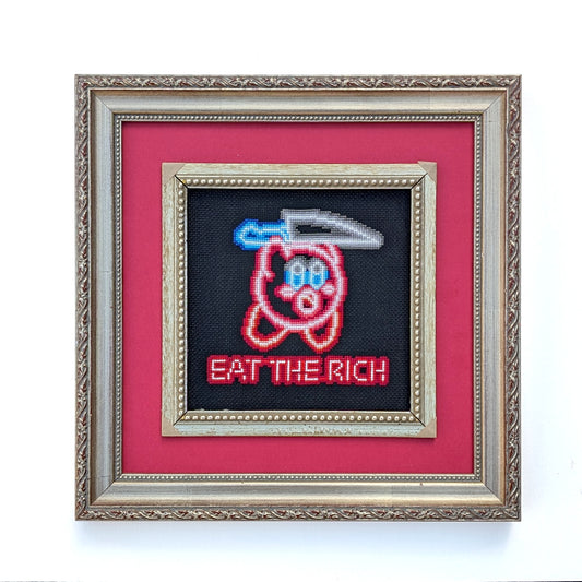 Eat the Rich classic video game, meme, and neon inspired cross stitch pattern - instant PDF Download