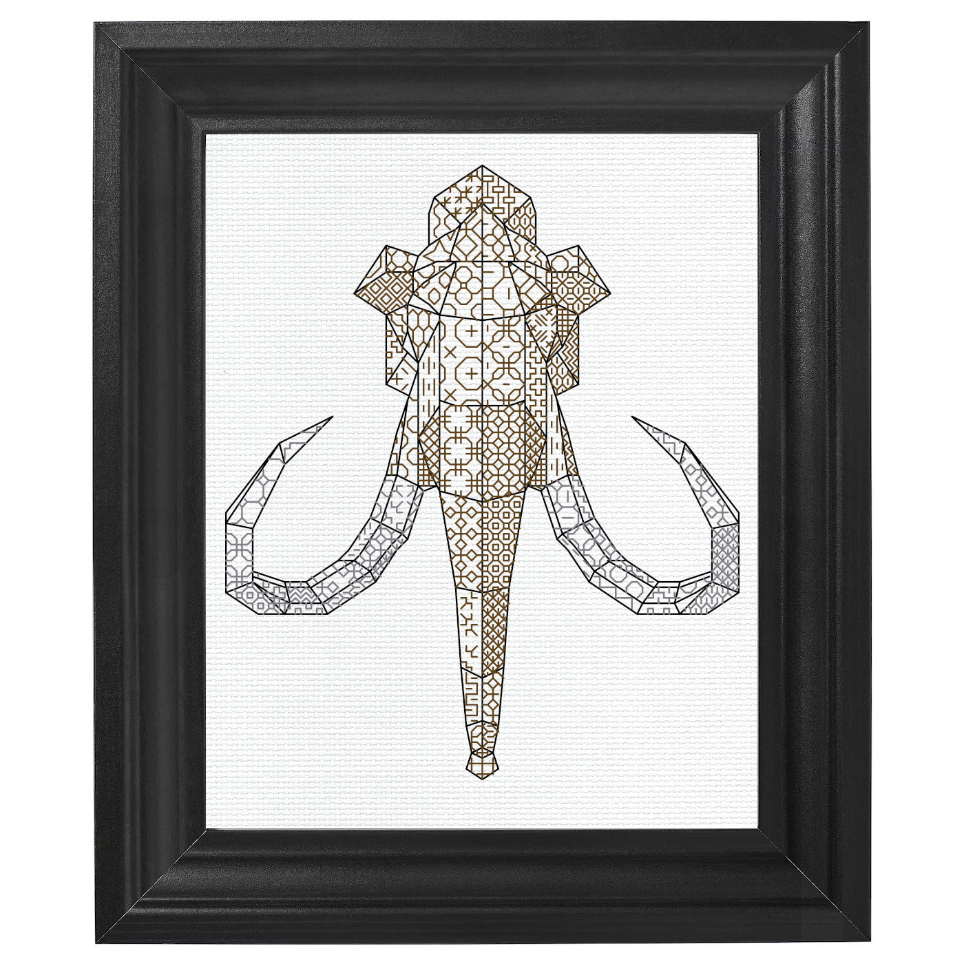 Blackwork fill low-polygon Mammoth cross stitch pattern - instant PDF download