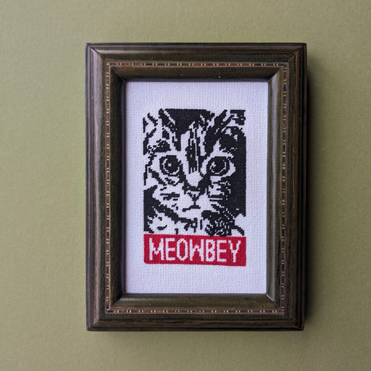 MEOWBEY Cat face (Shepard Fairey parody) cross stitch pattern - instant PDF download