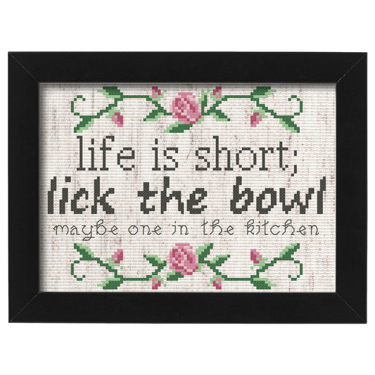 Life is Short; Lick the Bowl cross stitch pattern - instant PDF Download