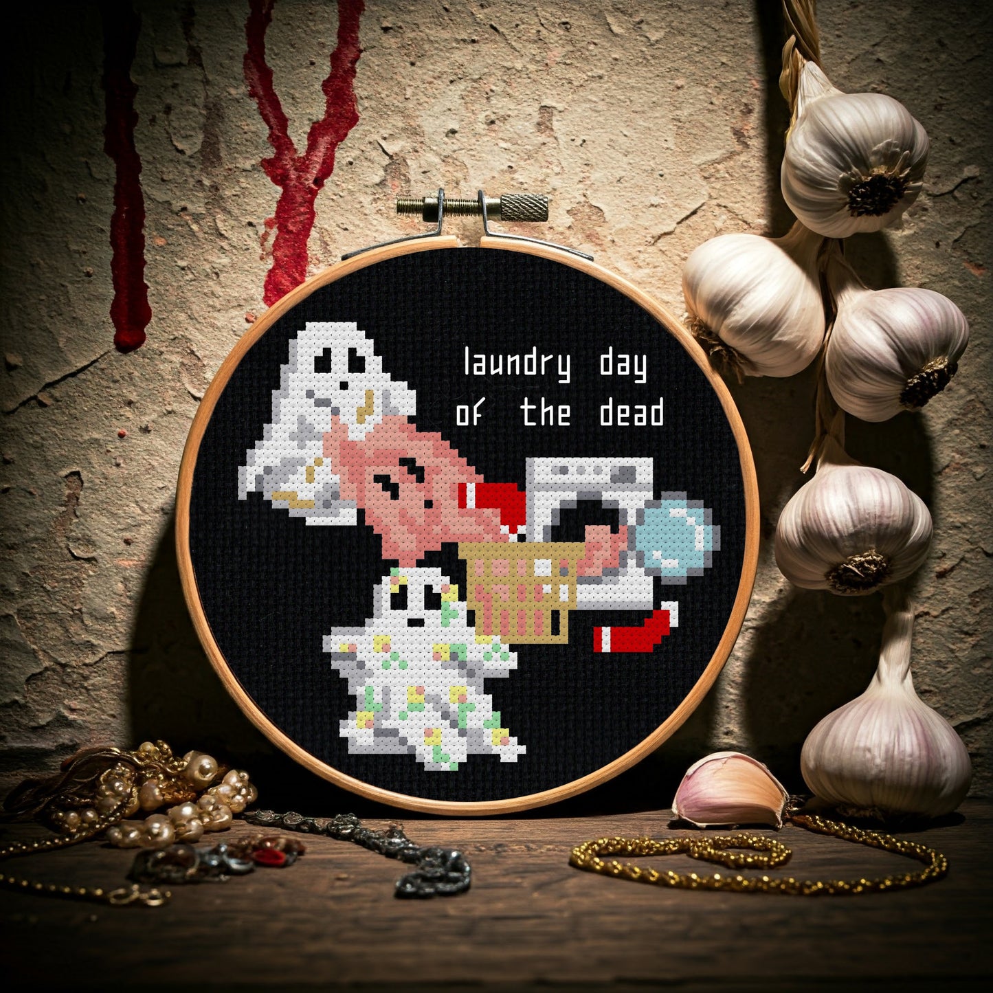 Cute Laundry Ghosts Cross Stitch Pattern - instant PDF Download