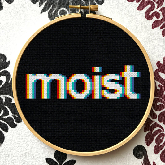 MOIST Chromatic Aberration (glitch) Cross Stitch Pattern - instant PDF Download