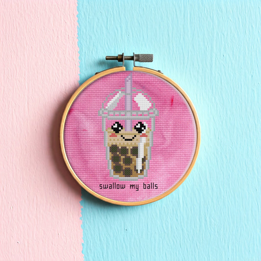 Boba Cross Stitch Pattern (swallow my balls) - instant PDF Download