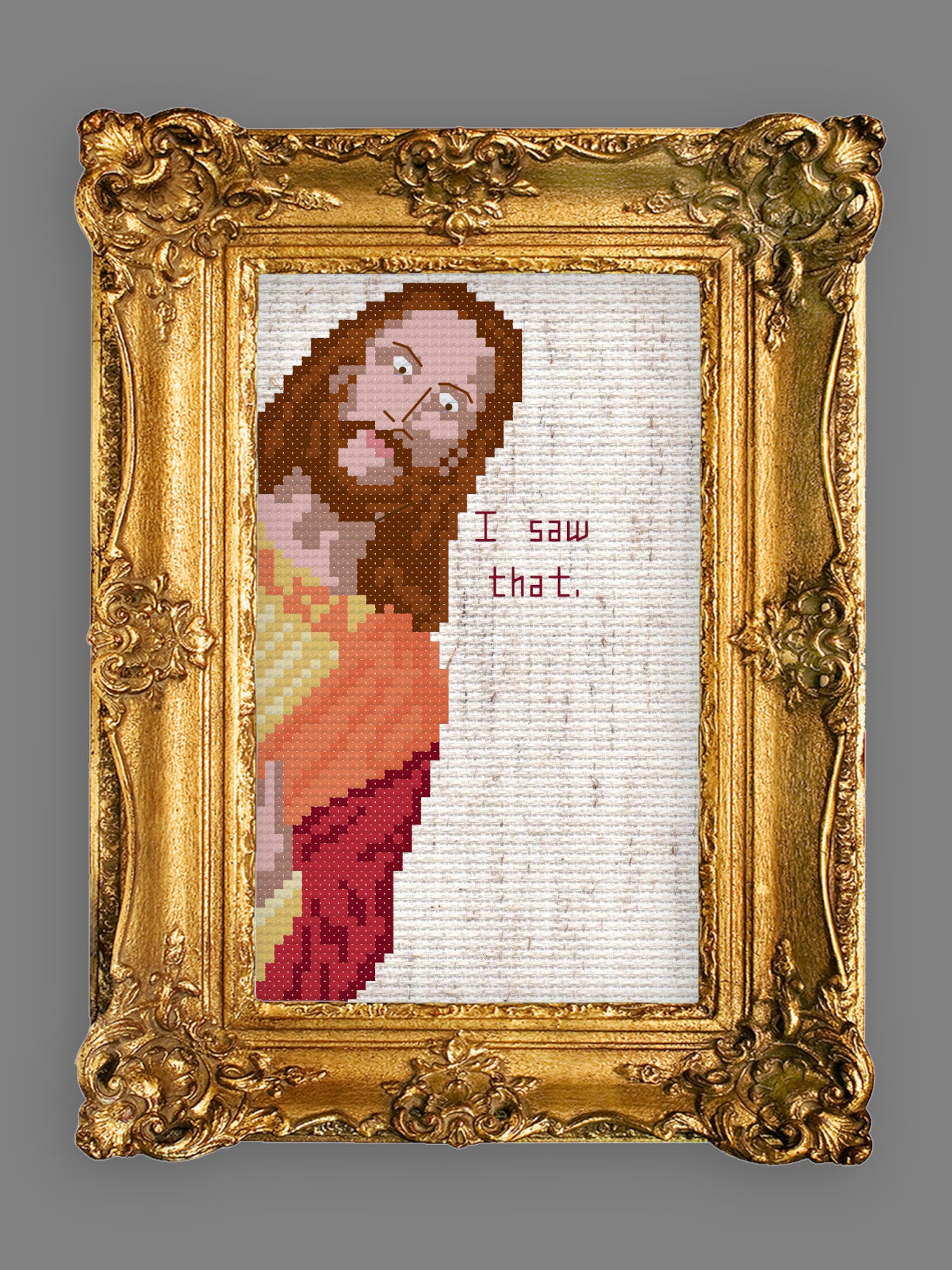 Peeking Jesus Meme PDF cross stitch pattern