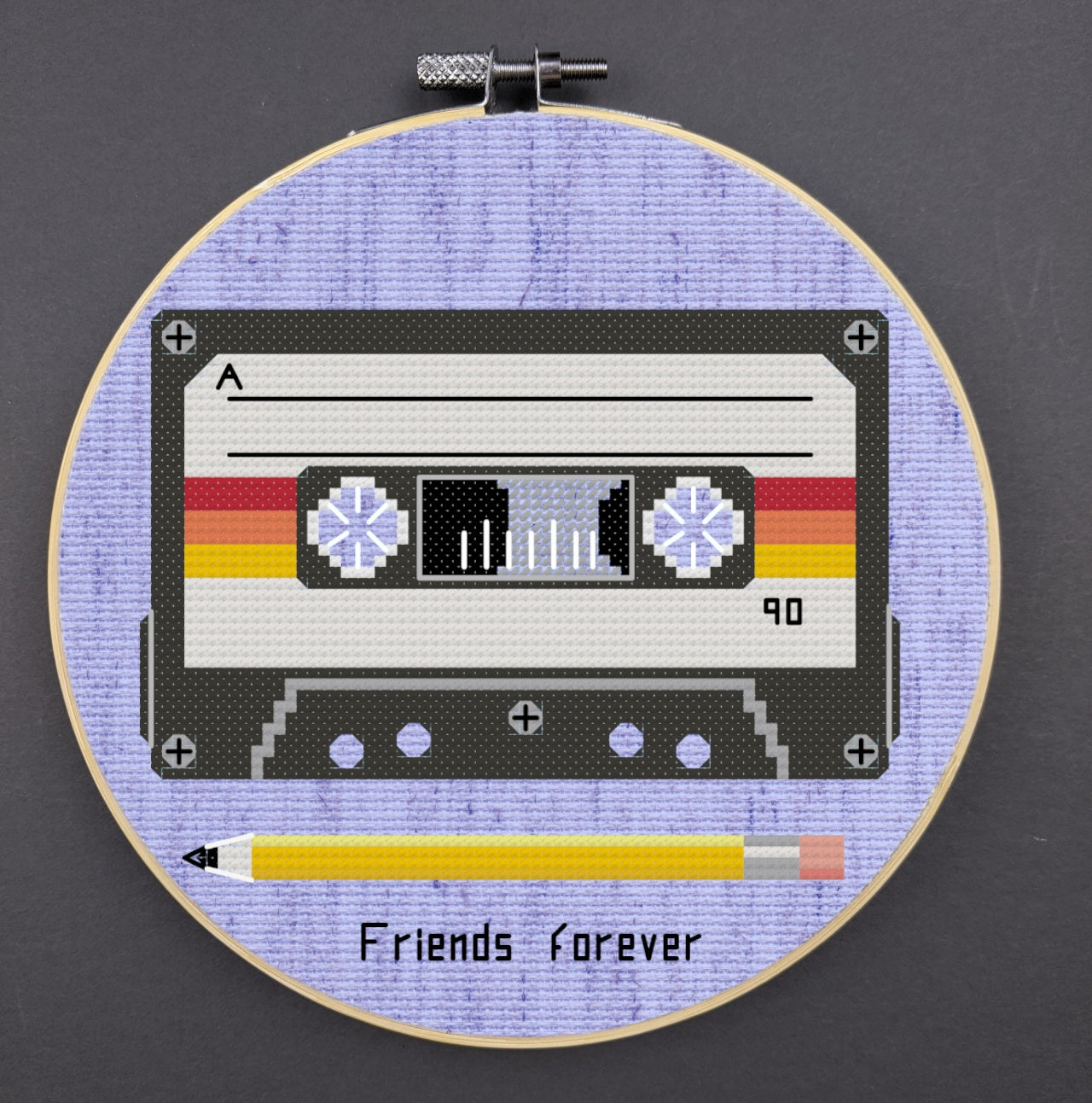 Friends Forever (audio casssette and pencil) Cross Stitch pattern - instant PDF Download