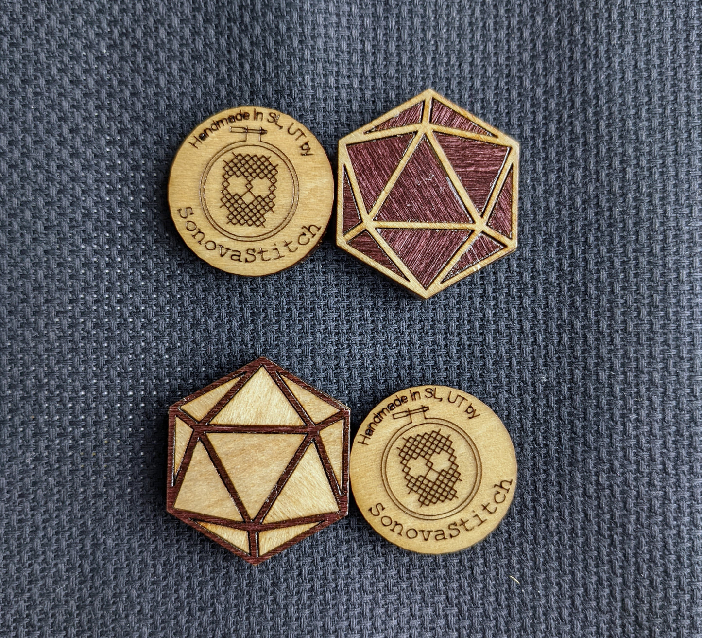 Luxury wooden D20 inspired Marquetry Needleminder