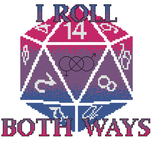 Bisexual pride flag D20 PDF cross stitch pattern: "Dicexuality"