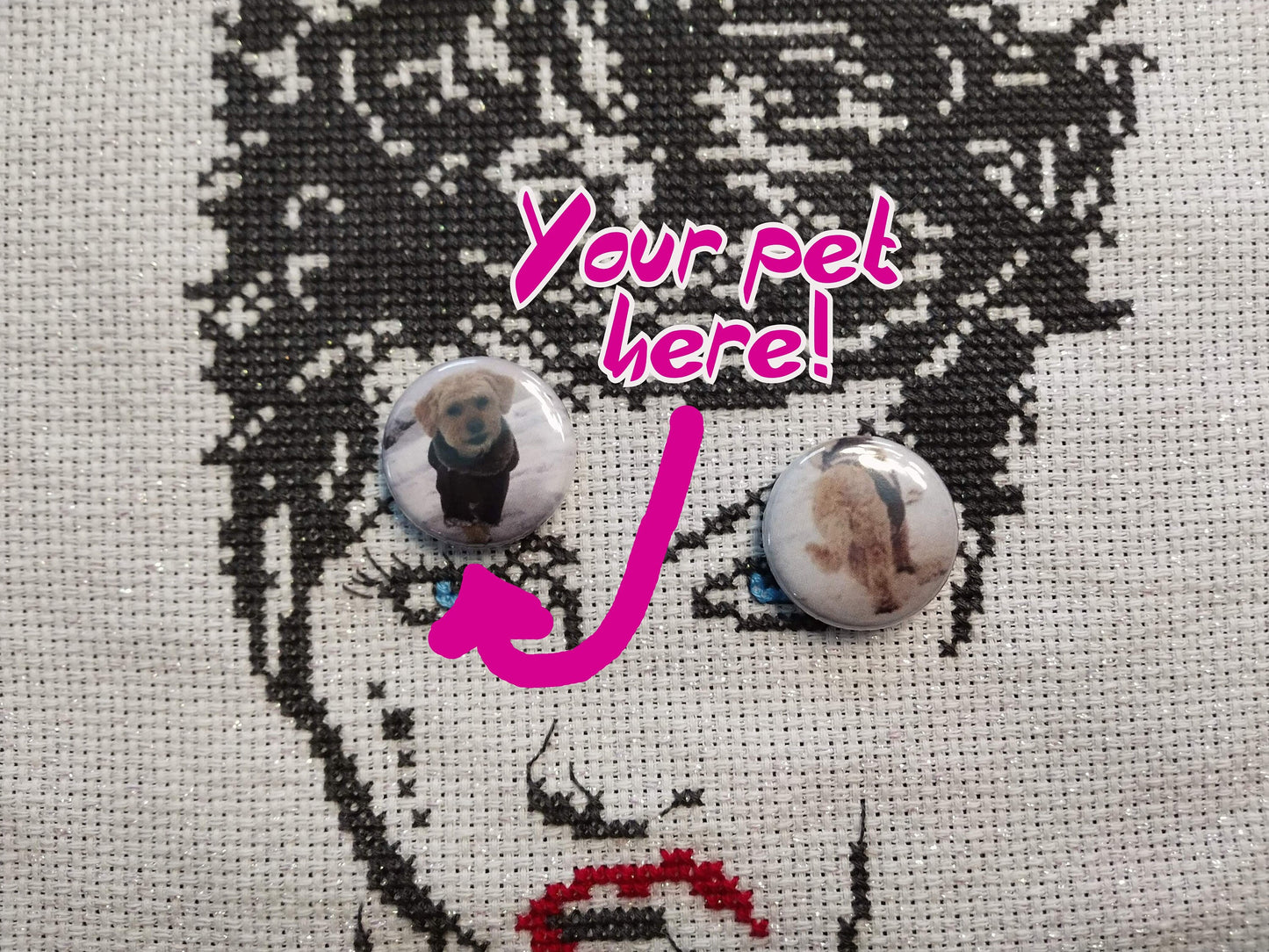 Personalized double-sided reversible photo needle minder set - very strong magnets - any image or content you want!