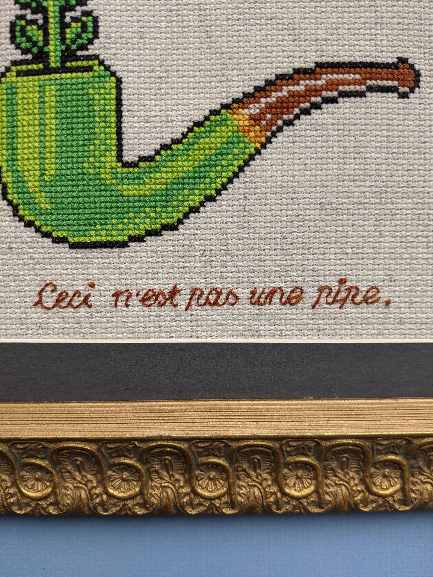 This is not a (warp) pipe: Magritte Meets Mario PDF subversive cross stitch pattern - instant download (video game vs Modern art parody)