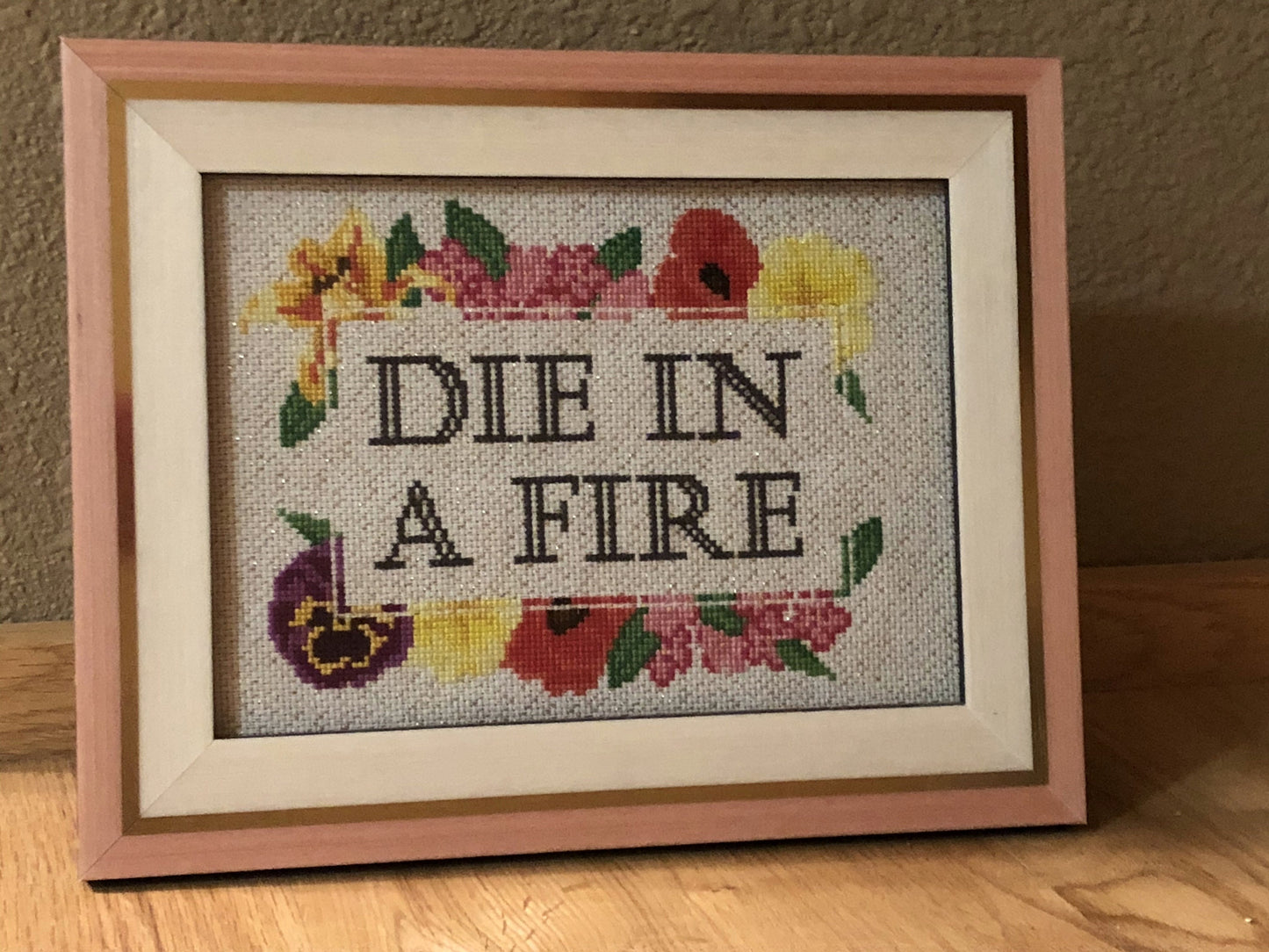 Die in a Fire - subversive floral cross stitch pattern - Instant PDF Download