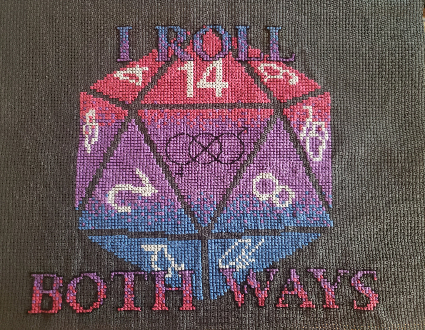 Bisexual pride flag D20 PDF cross stitch pattern: "Dicexuality"