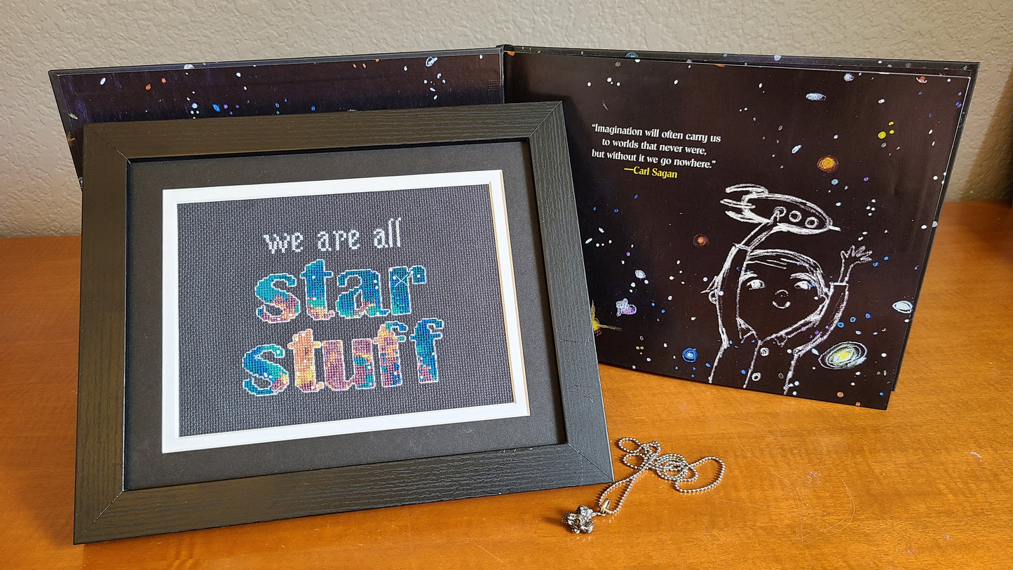 Carl Sagan Quote Cross Stitch Pattern: "We are all Star Stuff" feat. NASA Hubble Nebula image