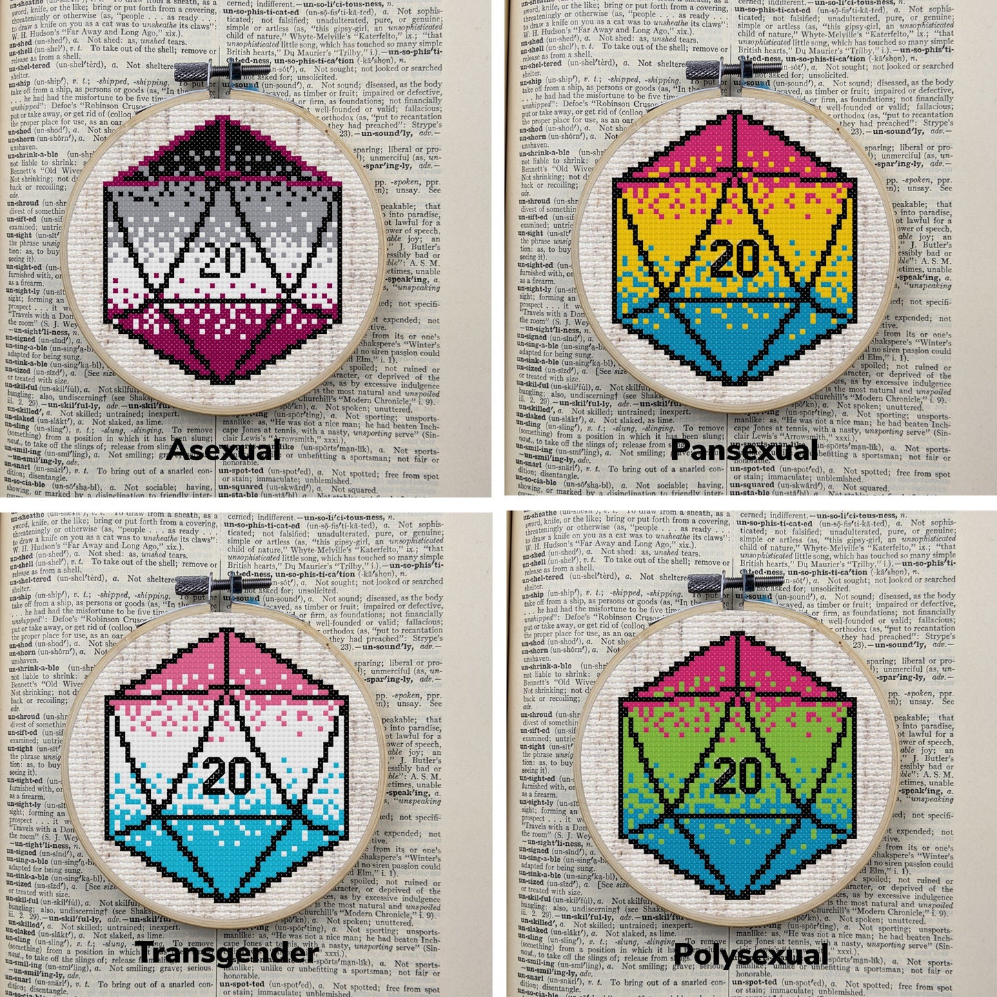 Mini Pride Dice D20 Cross Stitch Pattern collection  - 9 pride flags included!