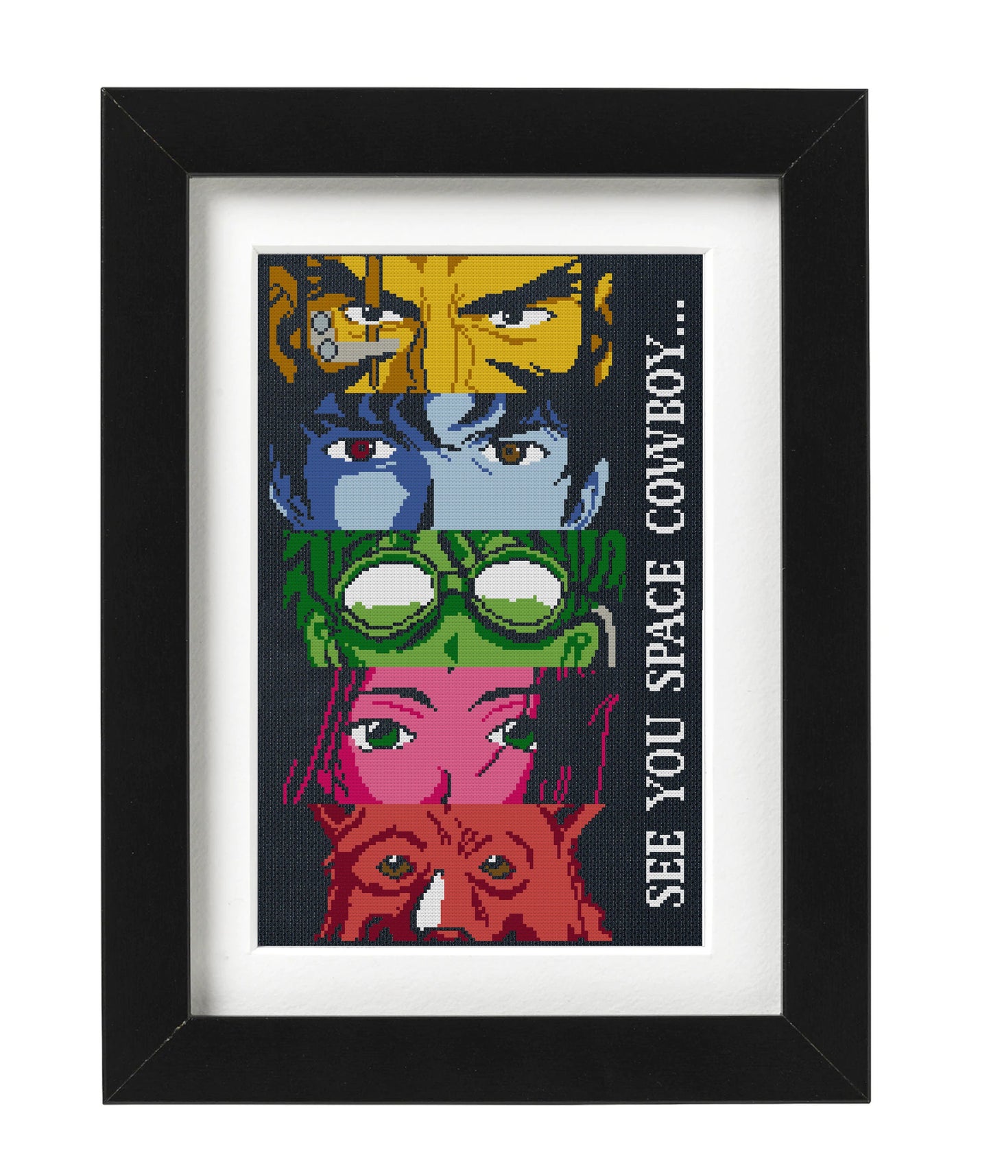 Cowboy Bebop inspired cross stitch pattern - crew portraits