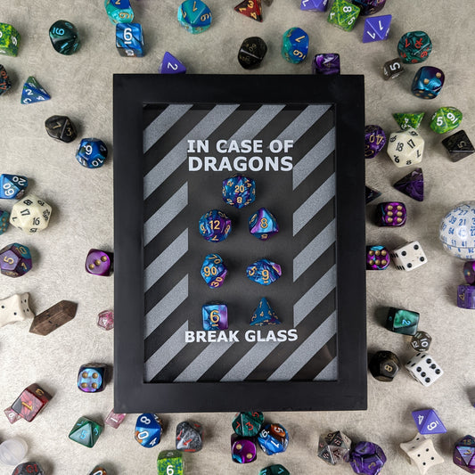 Emergency Dice Kit: In case of dragons break glass - Funny Gift for DND/D&D Roleplaying Game RPG fans. (Shadow Box decor)